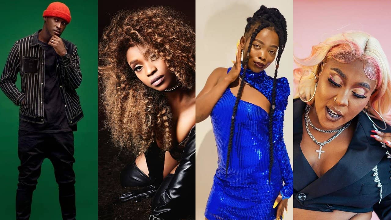 Photo collage of King Kaka, Stella Mwangi, Shekina Karen and Vallerie Muthoni